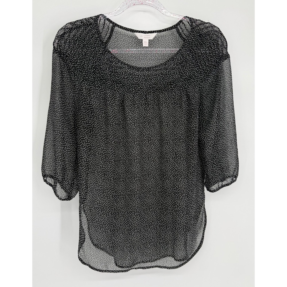 LC Lauren Conrad Womens‎ Black Polka Dot Sheer Chiffon Blouse 3/4 Puff Slv Sz XS